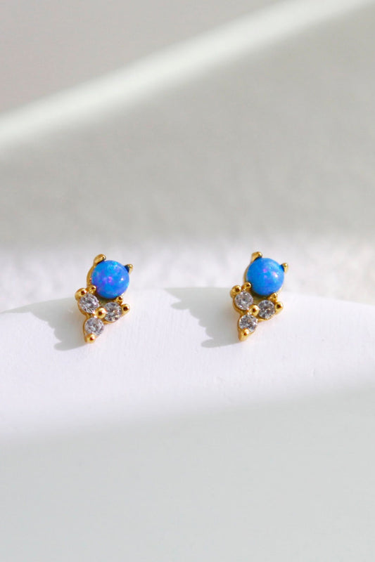 Sterling Silver CZ Blue Tulip Studs in Gold