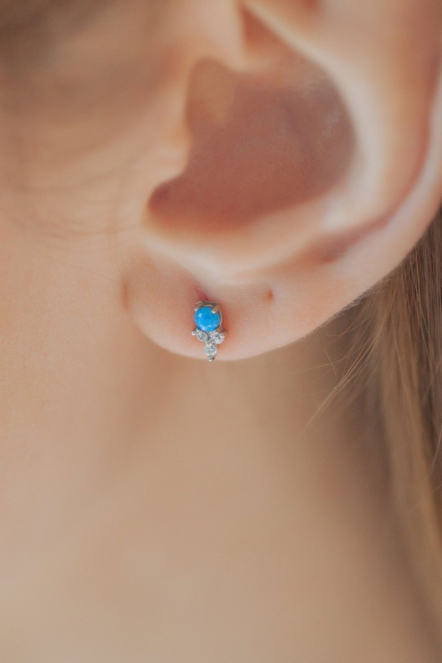 Sterling Silver CZ Blue Tulip Studs in Silver