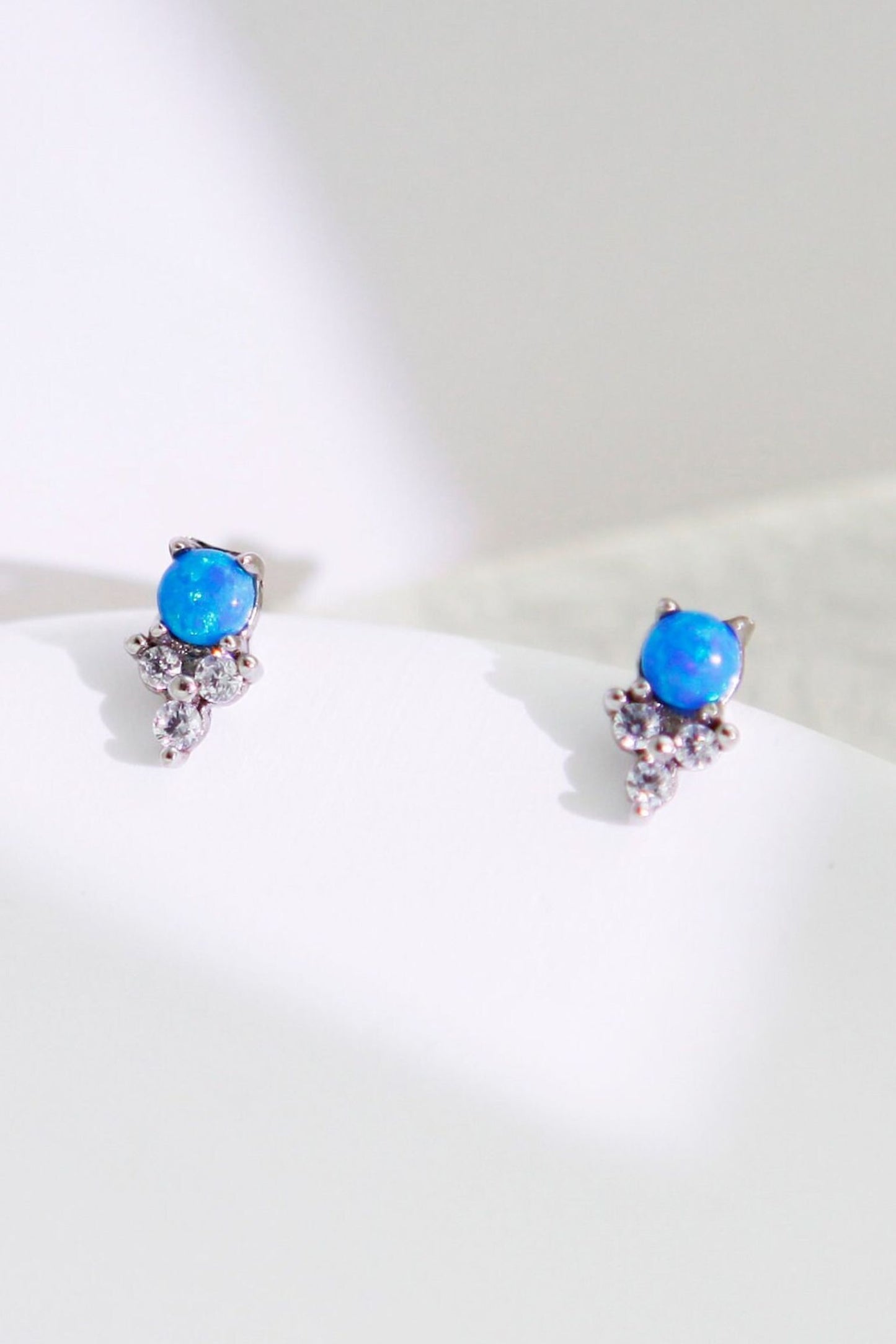 Sterling Silver CZ Blue Tulip Studs in Silver