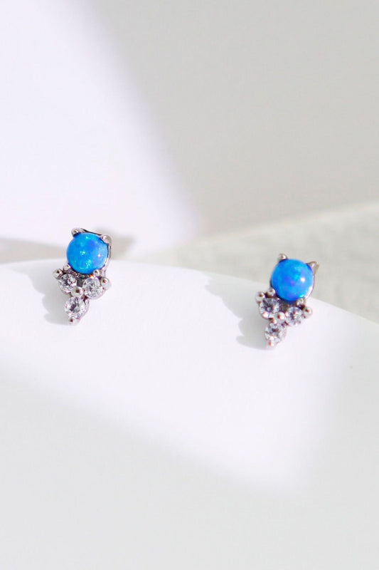 Sterling Silver CZ Blue Tulip Studs in Silver