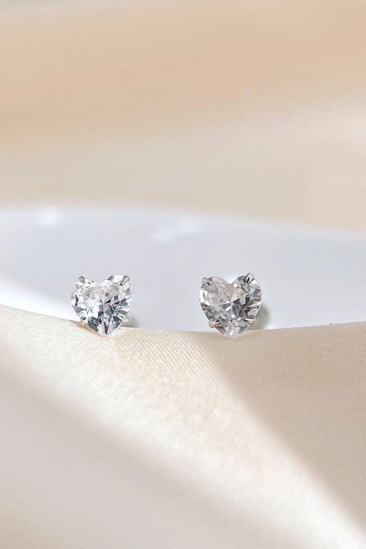 Sterling Silver CZ Crystal Heart Studs