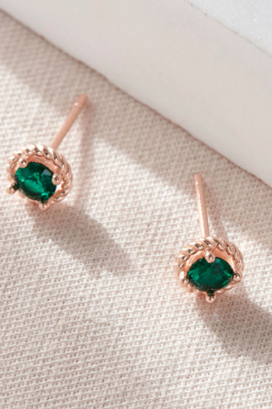 sterling-silver-round-emerald-green-studs-in-rose-gold