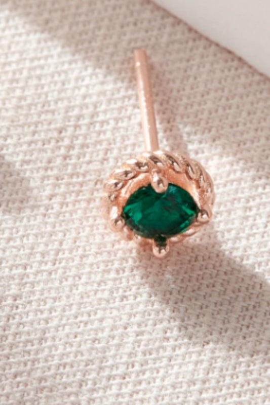 sterling-silver-round-emerald-green-studs-in-rose-gold-closeup