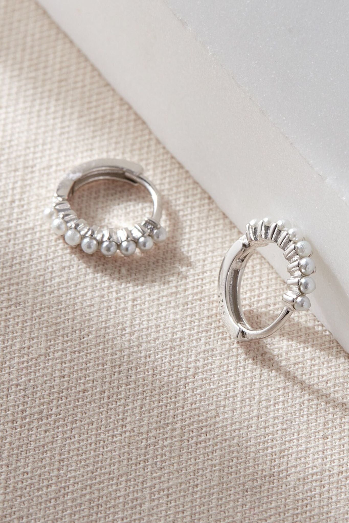 stirling-silver-pearl-beaded-huggie-hoops-in-silver