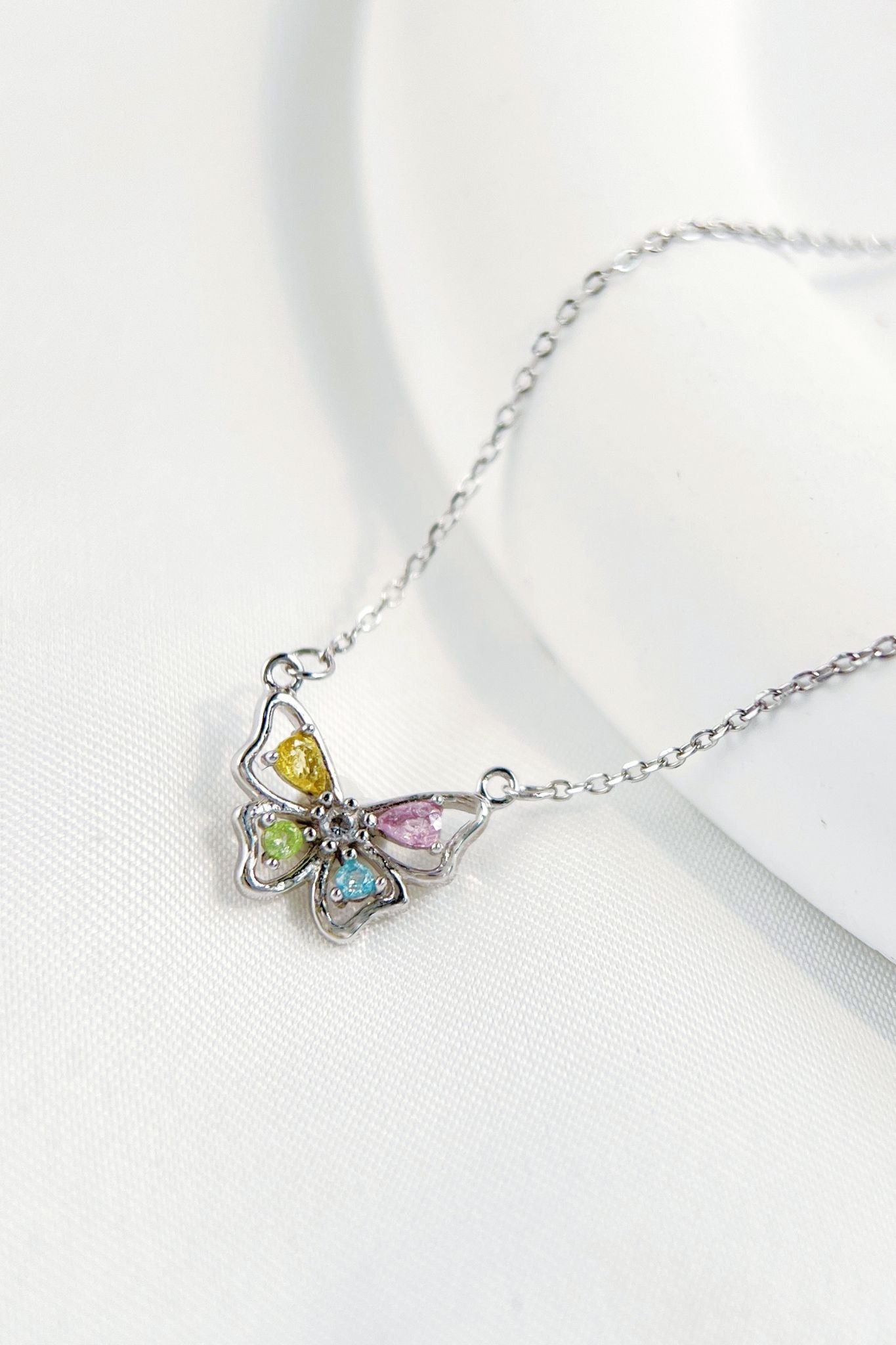 sterling-silver-cz-colourful-butterfly-necklace-closeup