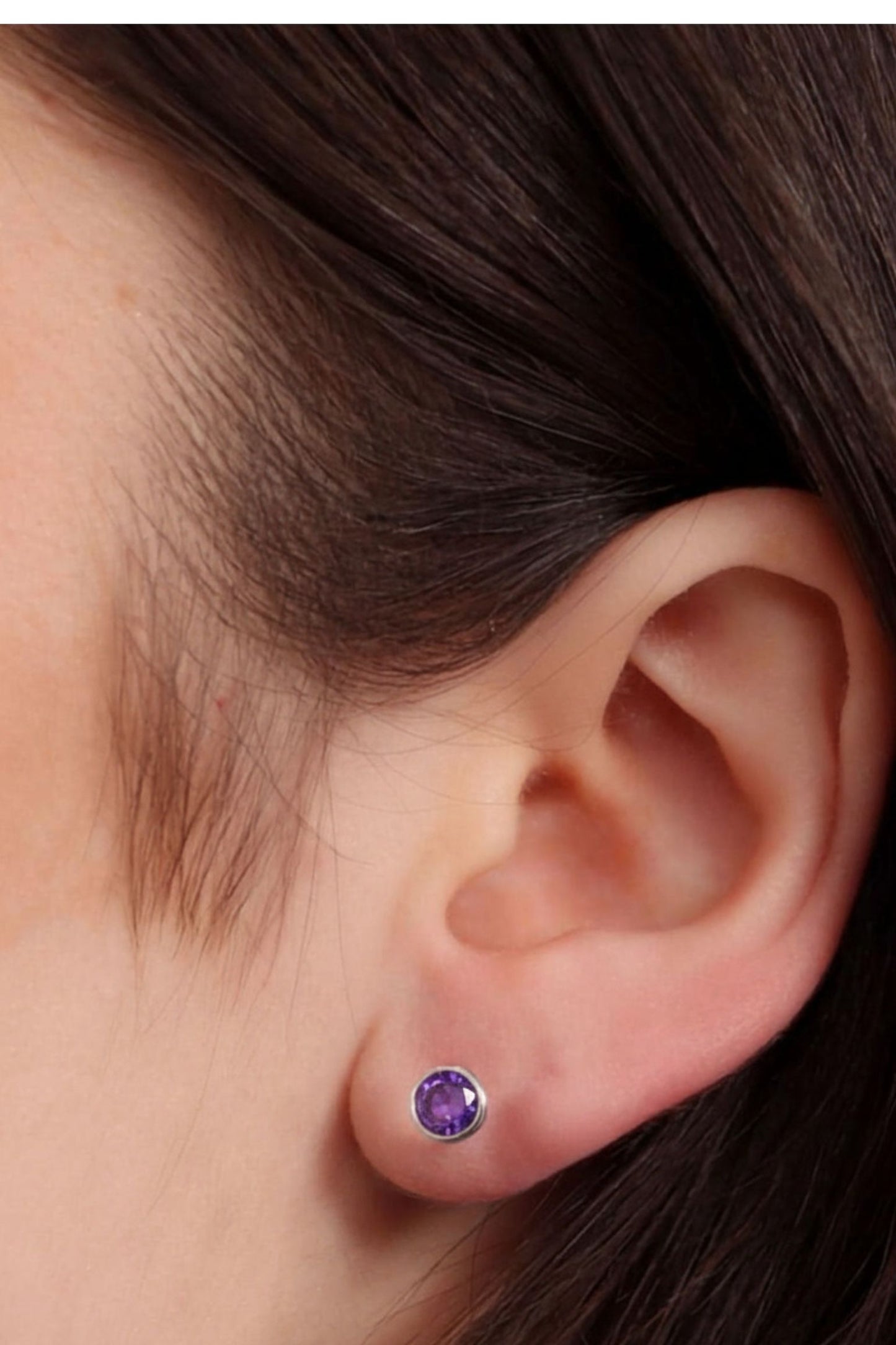 Sterling Silver CZ Round Studs in Silver/Purple
