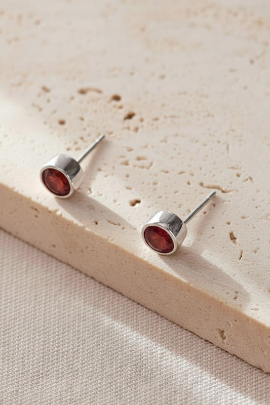 Sterling Silver CZ Round Studs in Silver/Red